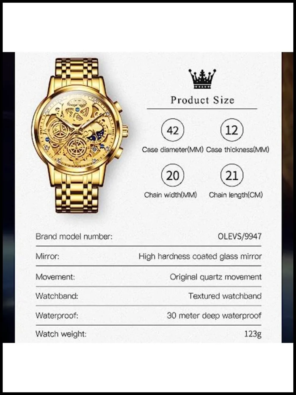 Men's Skeleton Chronograph Stainless Steel Watch Waterproof Analog Wristwatch
